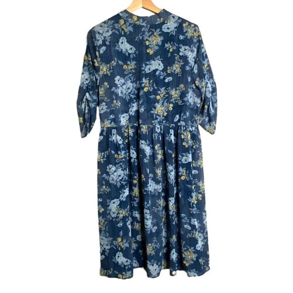 MICHEL STUDIO Blue Floral Midi Dress 3/4 Sleeve Fully Lined US Sz 12 - Picture 3 of 8
